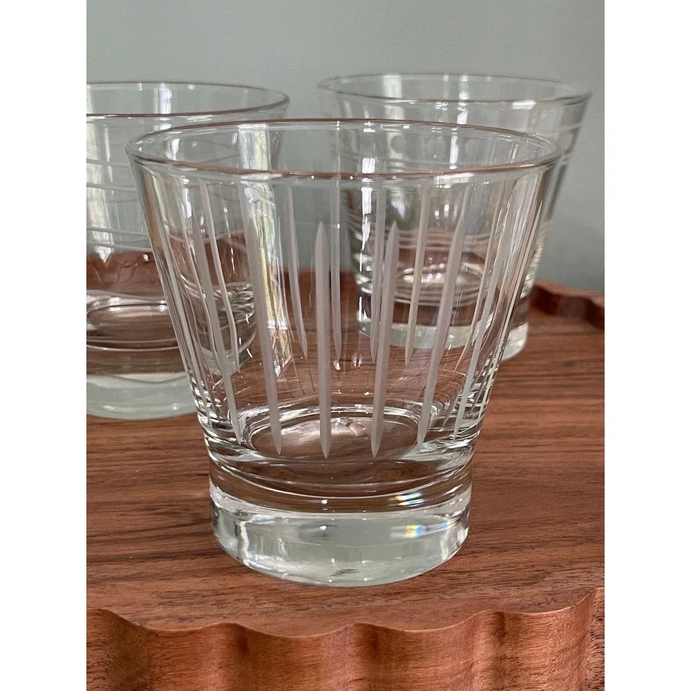 Vintage etched doubled old-fashioned heavy glasses bar ware